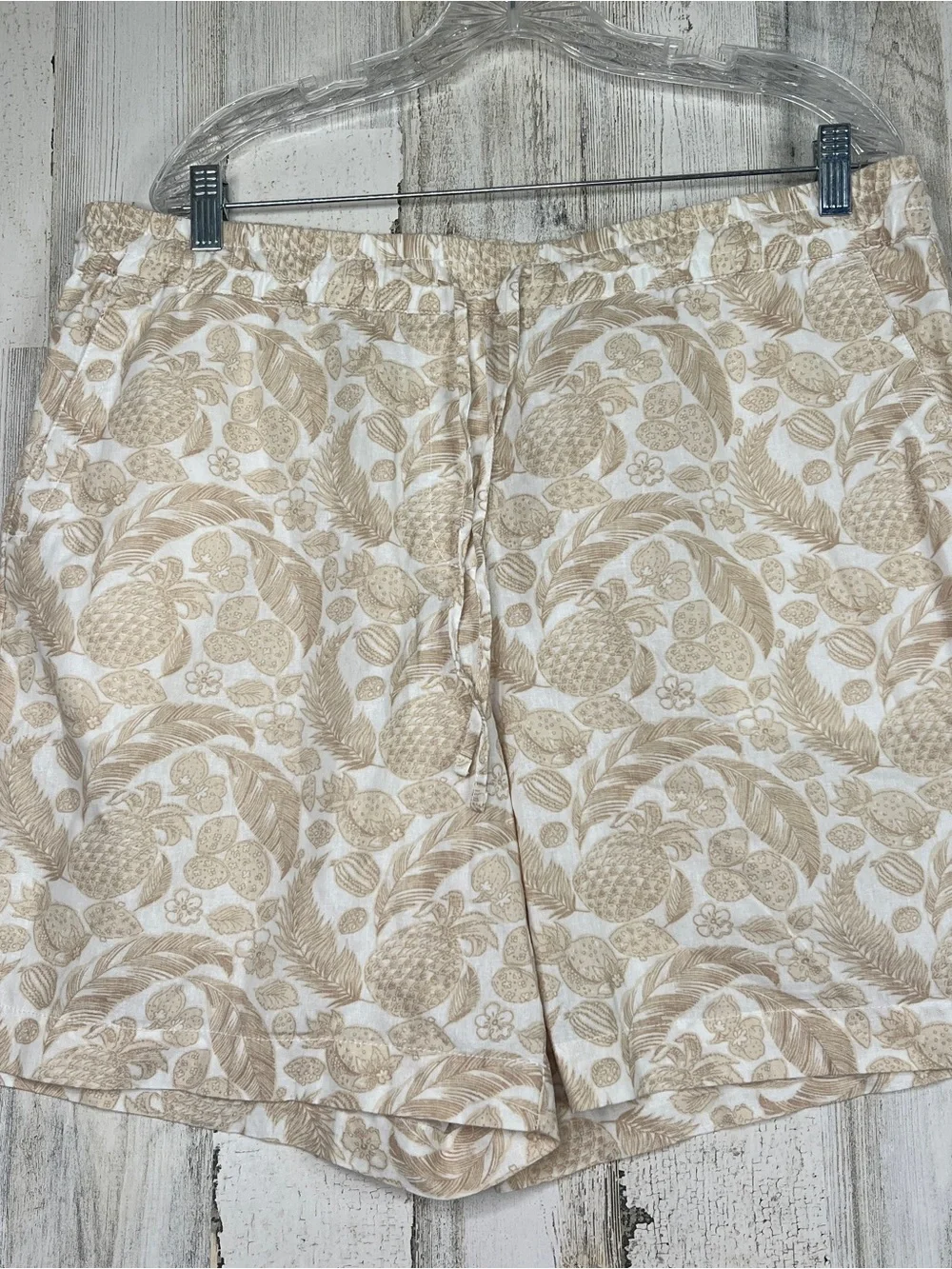 Talbots‎ Linen Womens XL Floral Pull-On Short Pants w Adjustable Drawstring